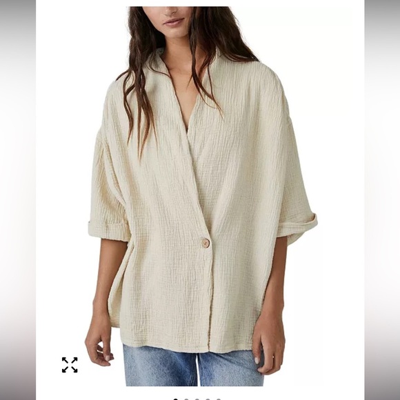 We The Free Lou Textured Cotton Blazer Top Medium - Picture 1 of 6